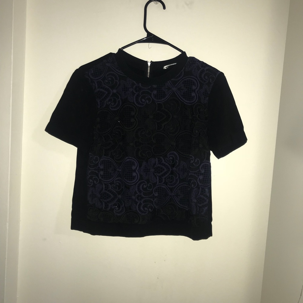 A.L.C Black Blouse with Navy Blue Textured Top
